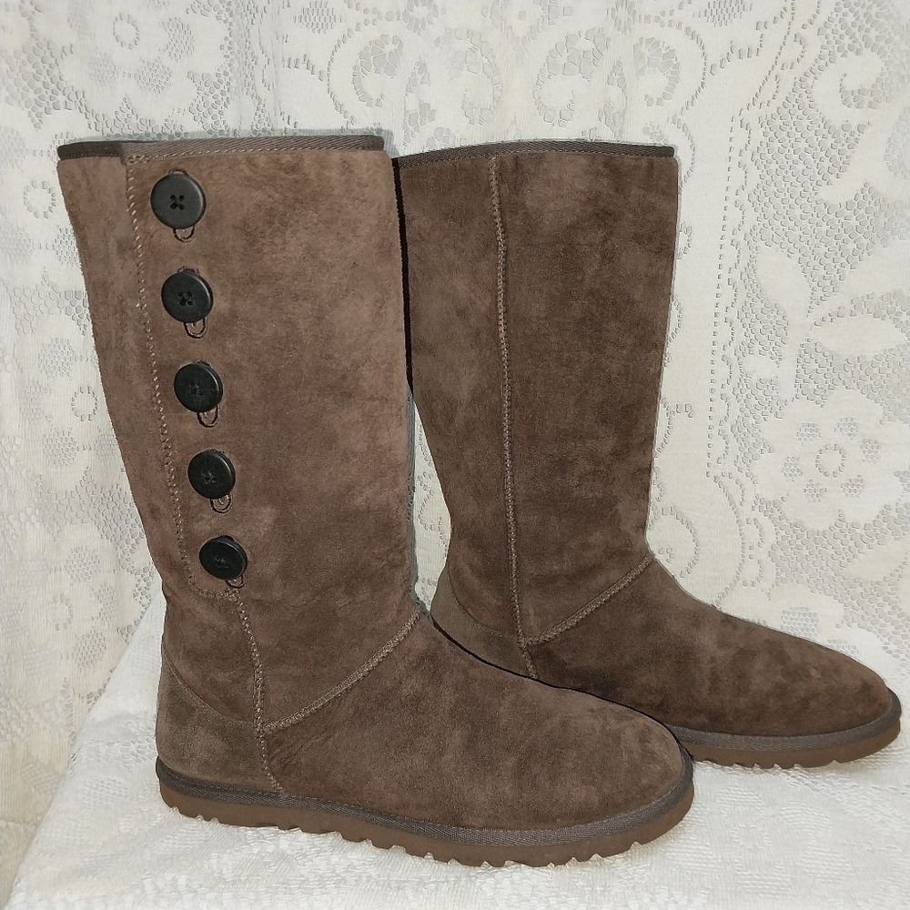 Authentic Ugg Australia Boots Brown Tall Foldover Genuine Leather Excellent 7